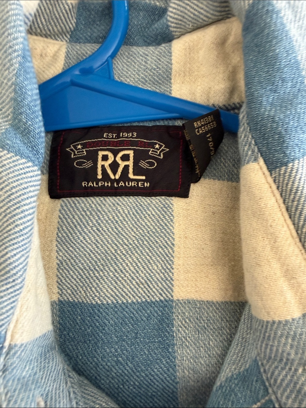 Ralph Lauren Light Blue and Cream Buffalo Plaid Button-Down Shirt